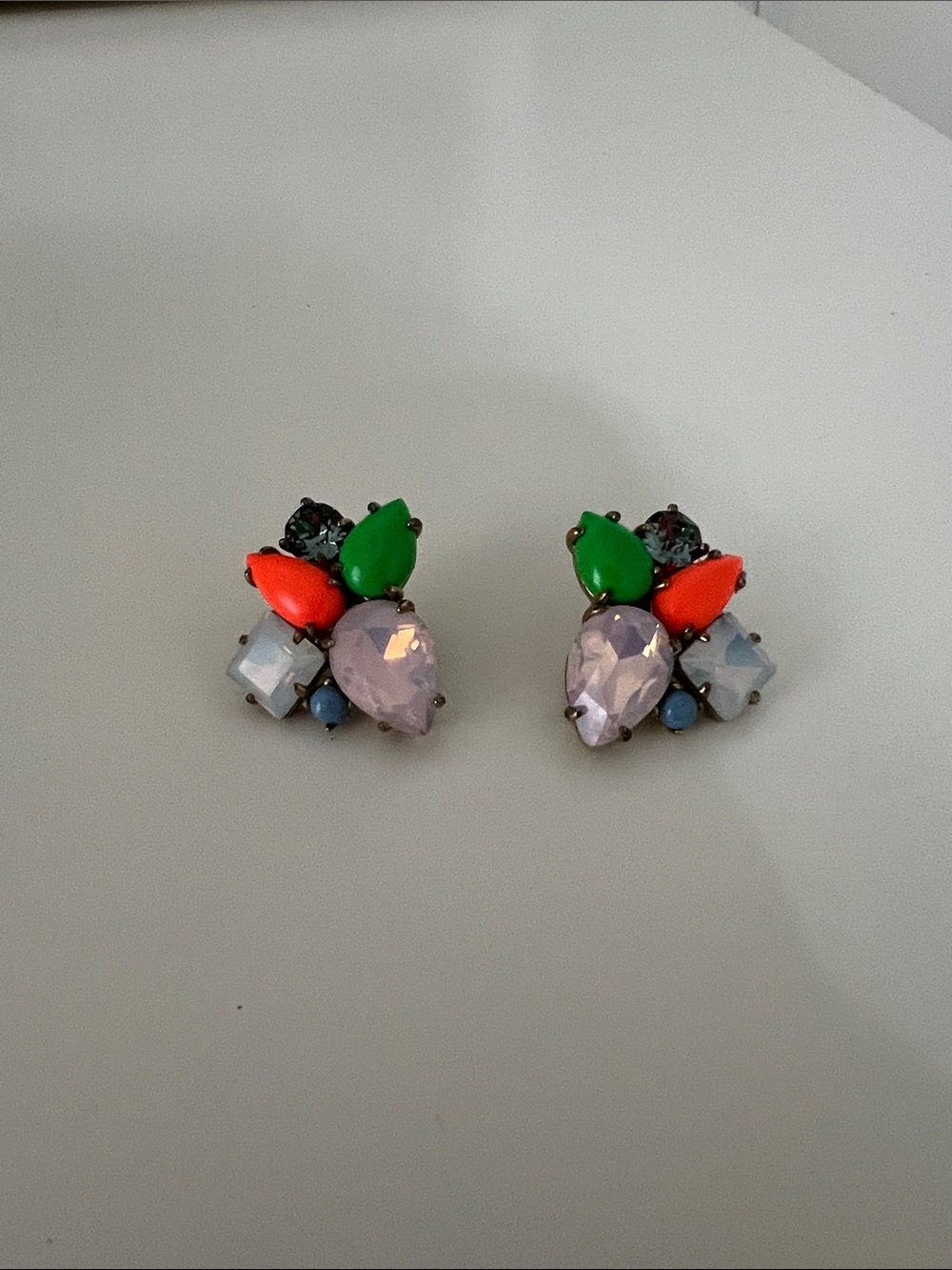 J. Crew Lavender, Green & Coral Crystal Cluster Stud Earrings